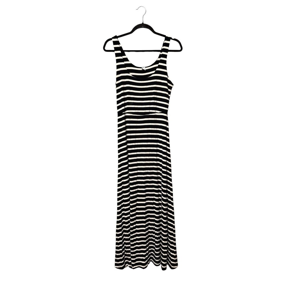 Old Navy Striped Tank Maxi Dress Black White Stretch Sleeveless Medium